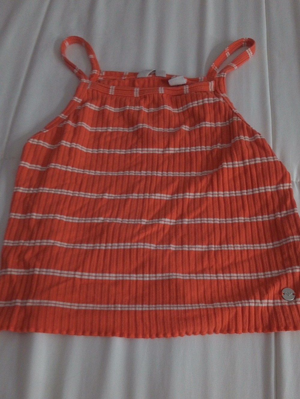 Roxy Coral and White Striped Ribbed Tank
